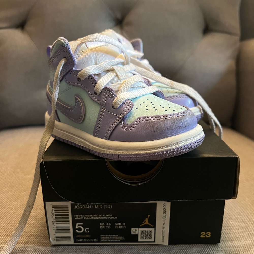 Jordan 1 Mid Kids Shoes - Purple and Blue